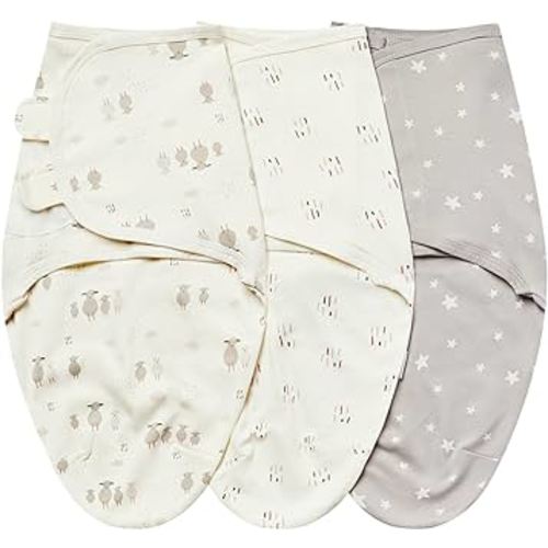 insular Baby Swaddle Wrap, Swaddle Blanket for Newborn and Infant, Adjustable Swaddle Set for Boy and Girl, Soft Cotton Baby Sleep Sack 3 Pack (Small(0-3M), Beige Sheep)