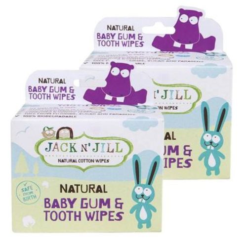 Jack N' Jill Natural Baby Gum & Tooth Wipes | Natural Cotton Baby Wipes | Formulated For Young Mouths - 25 Wipes (pack Of 2)