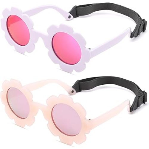 Polarized Baby Sunglasses with Strap – Flexible Flower Shaped Sunglasses for Toddler & Infant Age 0-24 Months