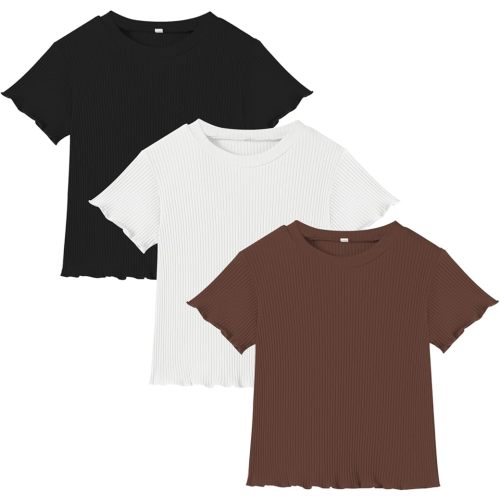 3 Pack Toddler Girl Ribbed Ruffle Short Sleeve (Size 3-4T)