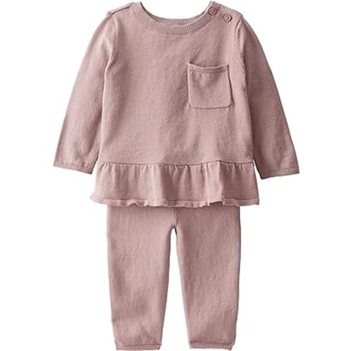 little planet by carter's unisex-baby Sweater Knit 2-Piece Set made with Organic Cotton, Plum Taupe, 12M