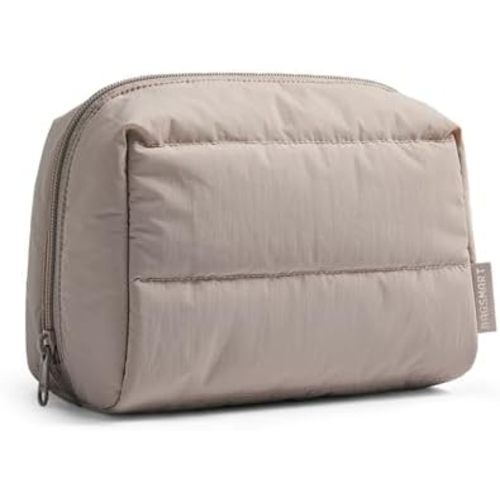 BAGSMART Puffy Makeup Bag, Wide Opening Cosmetic Bag Compact & Spacious, Water-Resistant Travel Organizer Pouches for Women (Camel)