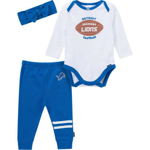 3-Piece Baby Girls Detroit Lions Bodysuit, Pants & Headband Set