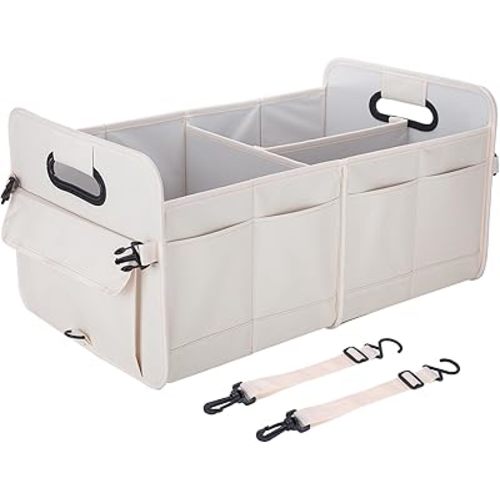 Trunk Organizer SUV, Car Organizers and Storage, NOT-FLIMSY ANTI-SLIDE 70L Spacious Collapsible Sturdy Trunk Organizer for Grocery/Car Accessories/Women Men's Gift, Beige