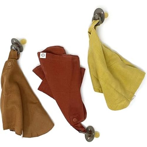 Kishu Baby Indi Fairtrade Certified Organic Cotton Pacifier Blanket Set (Rust, Mustard, Caramel)