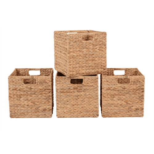 Better Homes & Gardens 11.8 inch natrual Water Hyacinth Foldable Cube Baskets, Set of 4