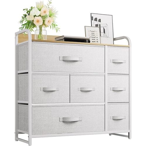 YITAHOME 7 Drawer Dresser, Storage Organizer with Shelves, Fabric Dresser, Chest of Drawers, Living Room, Closets, Sturdy Steel Frame, Wooden Top, Easy Pull Fabric Bins