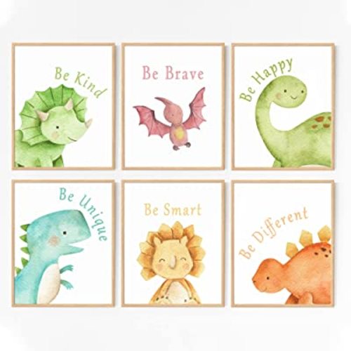 LOVEDMORE Dinosaur Wall Art Prints Posters | Dinosaur Room Decor for Boys | Toddler Room Decor | Dinosaur Pictures for Wall Decor Nursery Bedroom Bathroom Decorations (UNFRAMED 8x10 Inch Set of 6)