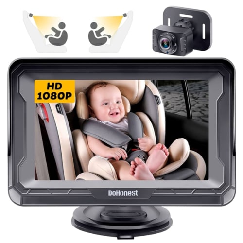 DoHonest Baby Car Camera for Backseat: HD 1080P Easy Setup Carseat Camera Rear Facing Infant - Crystal Night Vision 360° Rotating Baby Car Monitor for Kids - V33