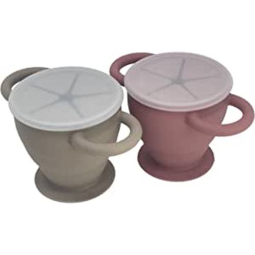 | Snack Attack II Baby Silicone Snack Cup | 2 pack | Collapsible Toddler Snack Cup (Fog and Dusty Rose)