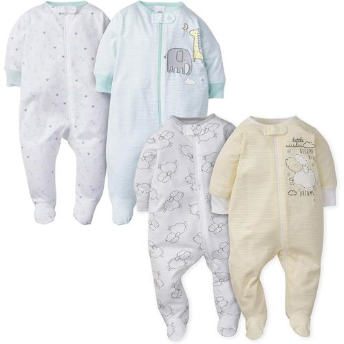Gerber Baby Boys 4 Pack Sleep 'N Play Footie - 6-9 Months - Lamb Yellow