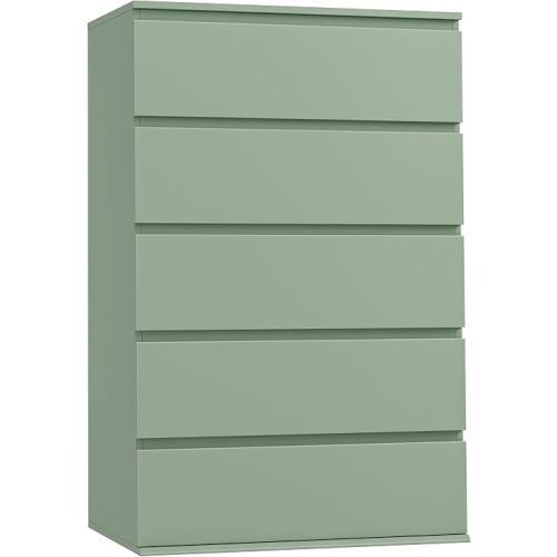 FOTOSOK 5 Drawer Dresser Tall Dresser with Large Storage Space, Modern Chest of Drawers, 23.6L x 17.6W x 39.1H Inch Storage Organizer Cabinet for Home, Green