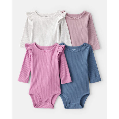 Baby Girl 4-Pack Long-Sleeve Multipack Bodysuits - Blue/Pink - Carter's | Carter's