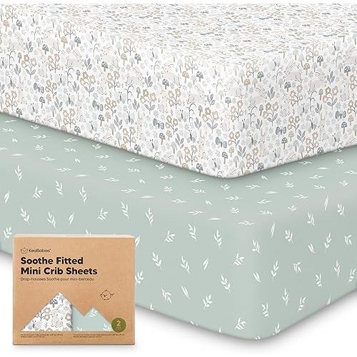 2-Pack Mini Crib Sheets Fitted, Pack and Play Sheets - Organic Cotton Pack N Play Sheets for Pack and Play Mattress, Playard Baby Crib Sheets, Jersey Crib Sheets Neutral for Boys, Girls (Prairie)
