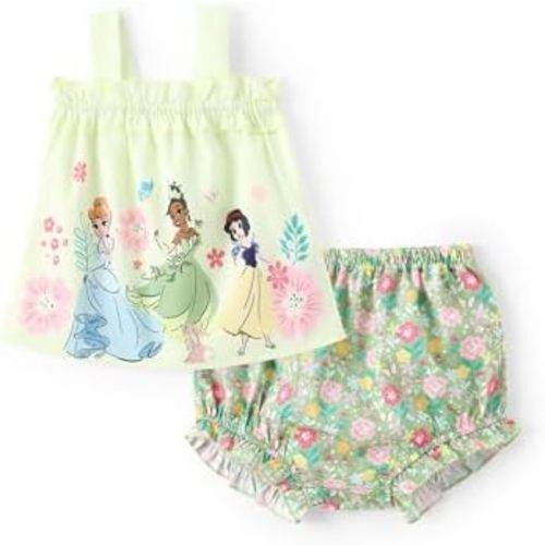 Disney Princess Baby Girl Clothes: Floral Sleeveless Ruffle Tunic Top & Bloomer Diaper Cover Set Newborn Summer Outfits