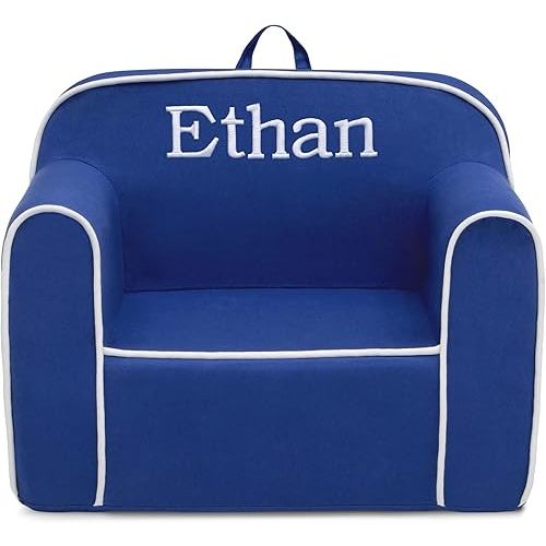 Delta Children Personalized Cozee Chair – Customize with Name – Foam Kids Chair for Ages 18 Months and Up, Blue/White