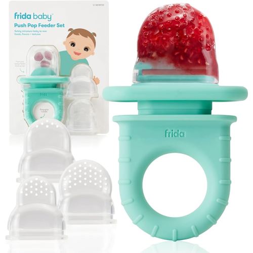 Frida Baby Push Pop Silicone Feeder, Baby Fruit Food Feeder to Safely Introduce New Foods, Fresh + Frozen, Breastmilk Popsicles, BPA Free, Dishwasher Safe | 3 Count, Teal
