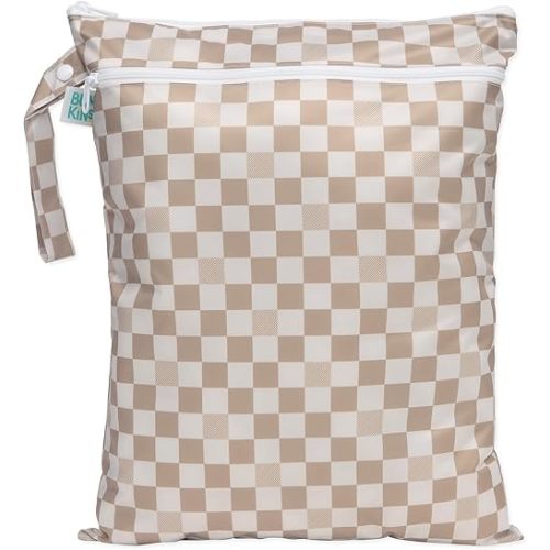 Bumkins Waterproof Wet Dry Bag for Baby, Travel, Swim Suit, Cloth Diapers, Pump Parts, Pool, Gym Clothes, Toiletry, Strap to Stroller, Daycare, Zip Reusable Bag, Wetdry Packing Pouch, Beige Check