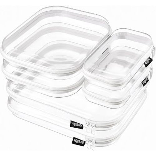 YQBRAO Clear Hard Shell Zipper Cases, Diaper Bag Organizer Pouches, White
