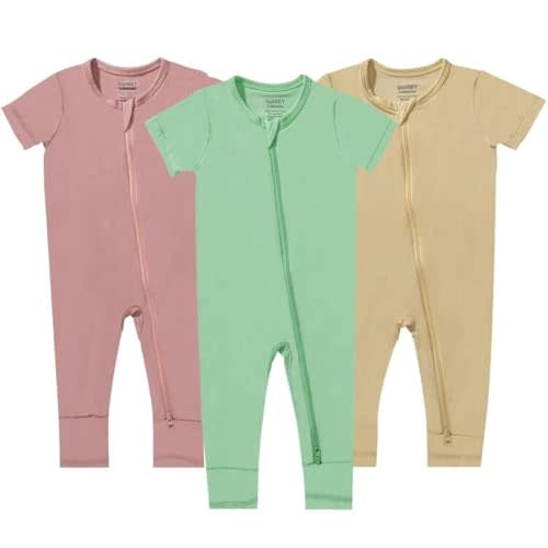GUISBY Rayon Made from Bamboo Baby Pajamas, Summer Short Sleeve Footless Rompers, 2 Way Zipper Sleeper