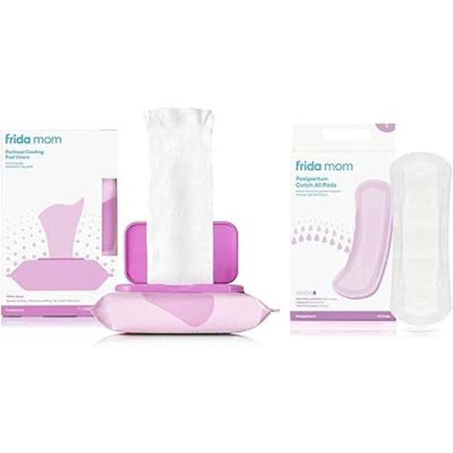 Frida Mom Witch Hazel Cooling Pad Liners (24ct) + Frida Mom Postpartum Pads, Leak Proof Maxi Pads (18ct)| Postpartum Essentials