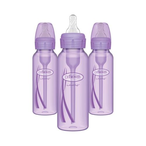 Dr. Brown's 8oz Anti-colic Options+ Narrow Baby Bottle With Level 1 Slow Flow Nipple - 3pk - 0m+ - Purple