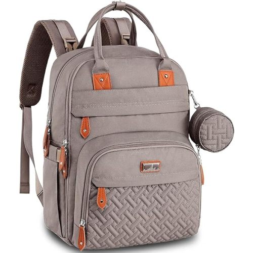 BabbleRoo Unisex Baby Essentials Backpack - Khaki, Waterproof Diaper Bag with Changing Pad, Stroller Straps & Pacifier Case