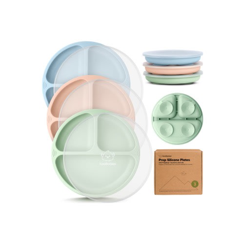 3-Pack Prep Silicone Suction Plates with Lids
