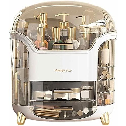 Makeup Storage Organizer, Large Skincare Organizers Cosmetic Display Case with Lid,Lipstick Organizer and Transparent Cover, Makeup Box for Bedroom Vanity Desk Countertop Bathroom -White
