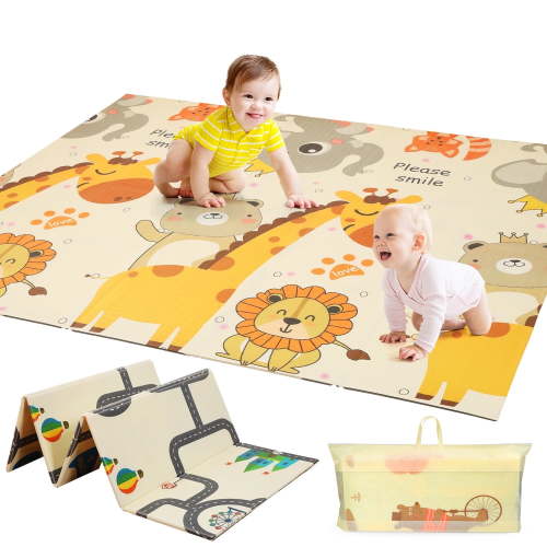 JoyStone Baby Play Mat, 78" X 70" Extra Large Reversible Foam Play Mat, Non-Toxic Foldable Animal Print Waterproof Crawl Mat for Toddlers and Babies
