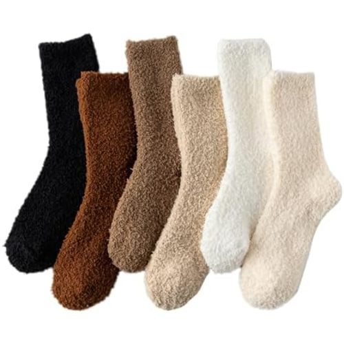 6 Pairs Fuzzy Socks For Women Soft Home Slipper Socks Fluffy Sleeping Socks don't Shed Lint