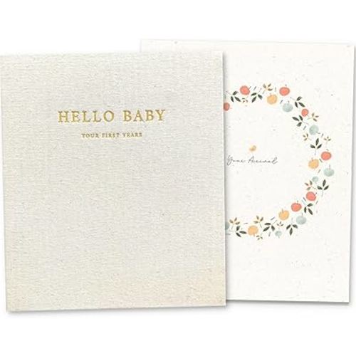 Peachly Baby Memory Book - First Year Baby Book Keepsake for Milestones - Simple Cute Scrapbook Journal for Girl - Natural Linen - Clementine