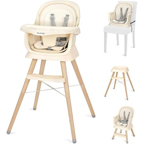Ezebaby Portable Baby High Chair, High Chairs for Babies and Toddlers with Adjustable Legs, 6-in-1 Convertible to Booster Seat for Dining Table, Toddlers High Chair with Double Cushions - Cream