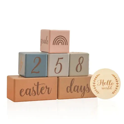 Mamimami Home Monthly Baby Milestone Blocks Set of 6 Baby Age Blocks for Monthly Milestone Baby Age Milestone Signs Wooden Baby Photo Props Set Perfect for Baby Shower and Keepsake (Blue)
