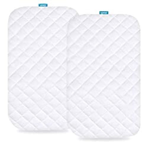 Bassinet Mattress Pad Cover Compatible with Mika Micky Bedside Sleeper, 2 Pack, Waterproof Quilted Ultra Soft Bamboo Sleep Surface, Breathable and Easy Care - for Mika Micky Bedside Sleeper