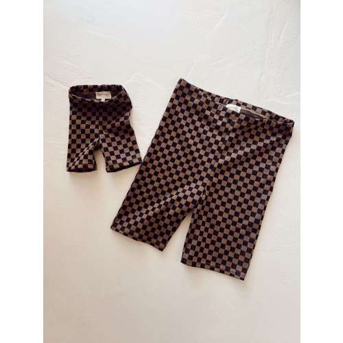 Brown + Black Checkerboard | Children & Women's Ribbed Checker Biker Shorts