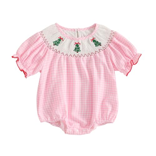 Ayalinggo Newborn Baby Girl Smocked Pumpkin Outfit Infant Plaid Bubble Romper Embroidery Halloween Thanksgiving Fall Clothes