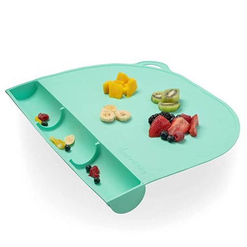 UpwardBaby Silicone Placemats for Kids Toddlers- Suction Baby for Restaurants & Home with Food Catching Pockets for Dining Table-Washable Wipeable Nonslip BPA-Free - Green