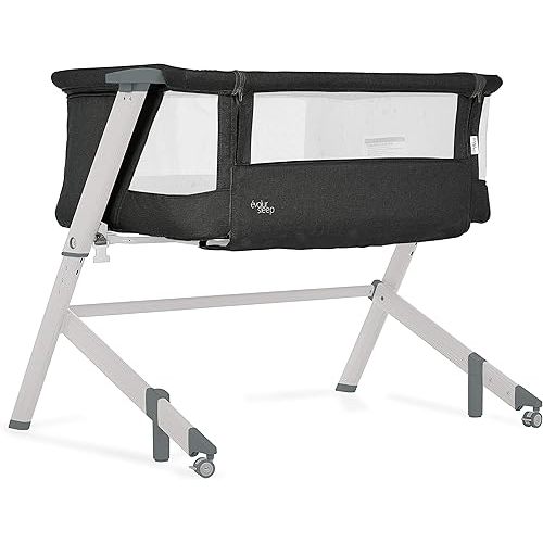 Evolur Stellar Bassinet and Bedside Sleeper, Easy to Fold and Carry, Lightweight and Portable Baby Bassinet, Height Adjustable, Mattress Pad Included, Black