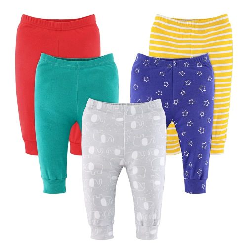 The Peanutshell Baby Pants for Boys and Girls, Newborn to 24 Months, Unisex 5 Pack, Elephant Brights