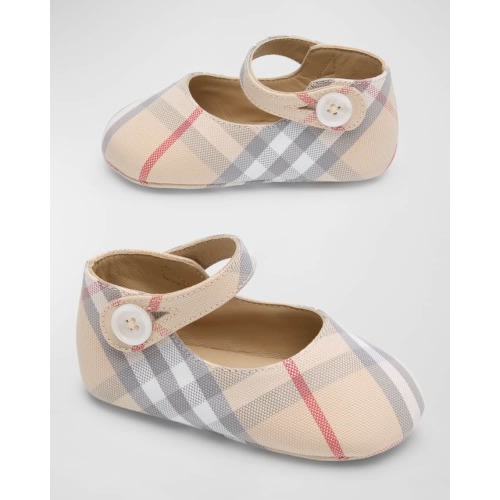 Girl's Taylor Check-Print Leather Mary Jane Flats, 3M-3