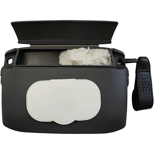 Bee Babe Co. On-The-Go Wipes Dispenser, Travel Wipes Case, Includes Temporary Trash Compartment, Must Have Diaper Bag Accessories, Car Trash Can, Reusable Baby Wipes Holder, Portable Wipe Dispenser