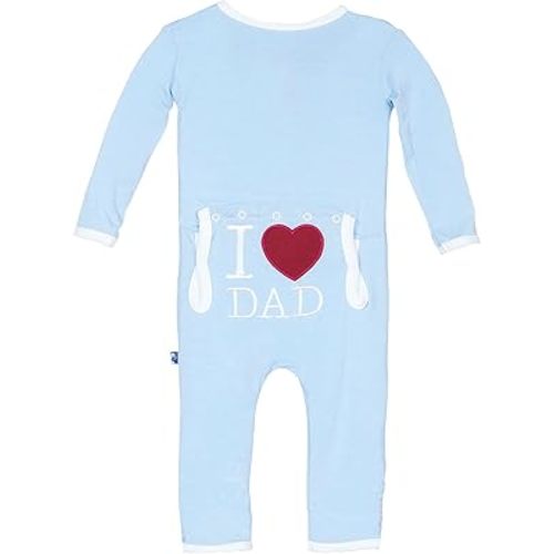 KicKee Pants I Love Mom Coverall with Zipper, Applique Baby Romper, Back Flap One-Piece