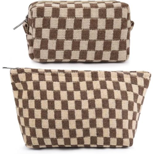 SOIDRAM 2 Pieces Large Checkered Bag Organizers | Storage Bag for Women, Checkered Mix Brown