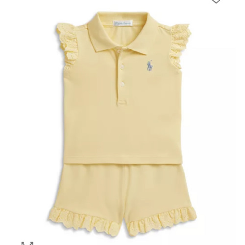 Polo Girls' Eyelet Stretch Mesh Polo Shirt & Shorts - Baby