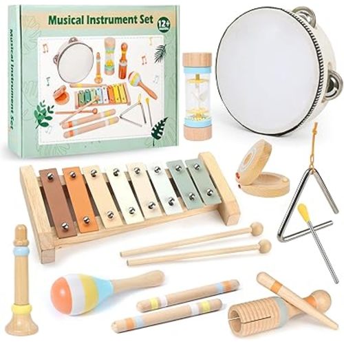 Toddlers Musical Instruments - 9pcs Baby Montessori Wooden Musical Toys for Toddlers 1-3 Year Old, Kids Percussion Instruments Xylophone Toy Educational, Easter Birthday Gift for 1-3-5+ Year Old