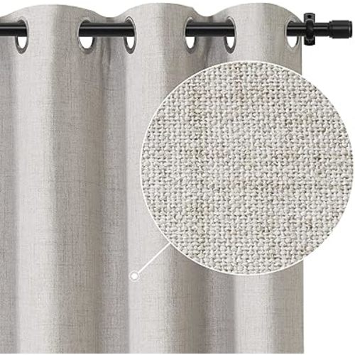 Rose Home Fashion 100% Blackout Curtains 96 Inches Long for Bedroom Linen Textured Look Drapes with Blackout Liner, Curtains for Living Room/Farmhouse, Burlap Curtains-Set of 2 Panels (50x96 Beige)