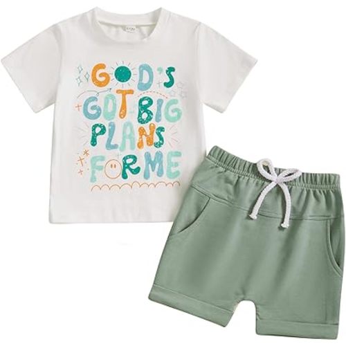 Murnouche Toddler Baby Boy Summer Clothes Excavator Print Letter T Shirt Casual Shorts Set