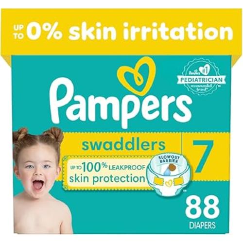 Pampers Swaddlers Diapers - Size 7, One Month Supply (88 Count), Ultra Soft Disposable Baby Diapers