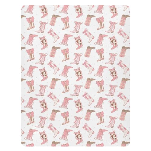 Pfrewn Crib Sheets for Boys Girls Cowgirl Boot Pink Fitted Crib Sheet Fits Standard Crib Mattress Pads Stretch Soft Toddler Baby Sheet,52x28IN